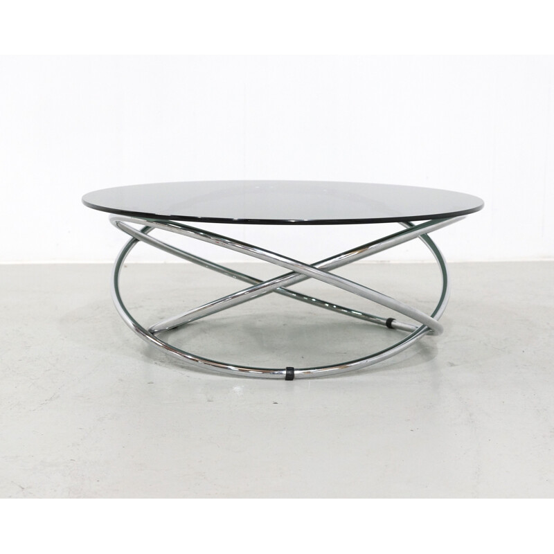 Table Basse en Chrome et en Verre Fumé - 1960