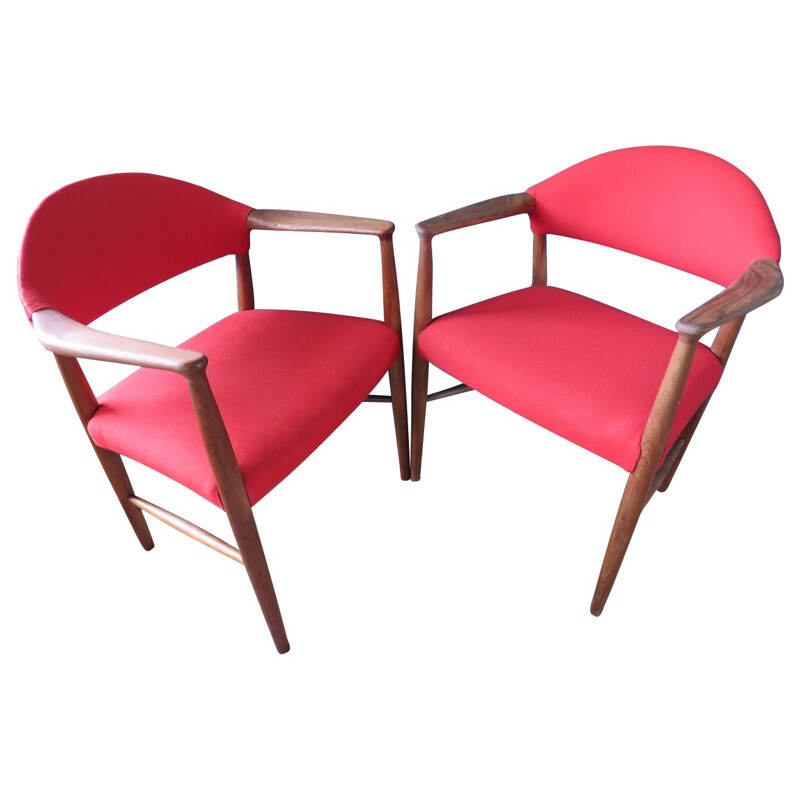 Pair of red armchairs, Erik KIRKEGAARD - 1960s