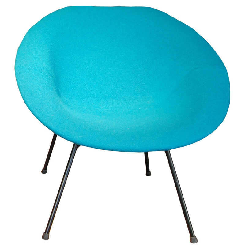 2 vintage blue armchairs, Claude VASSAL - 1950s