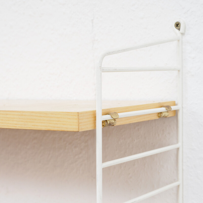 String shelving unit in white metall and ashwood - 1960s 