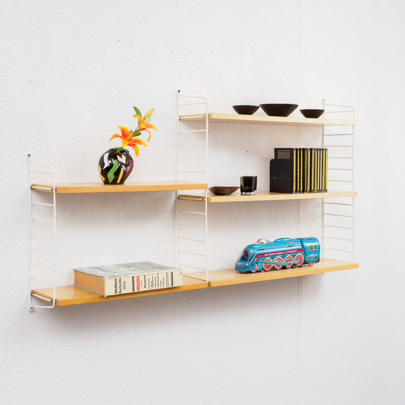 String shelving unit in white metall and ashwood - 1960s 