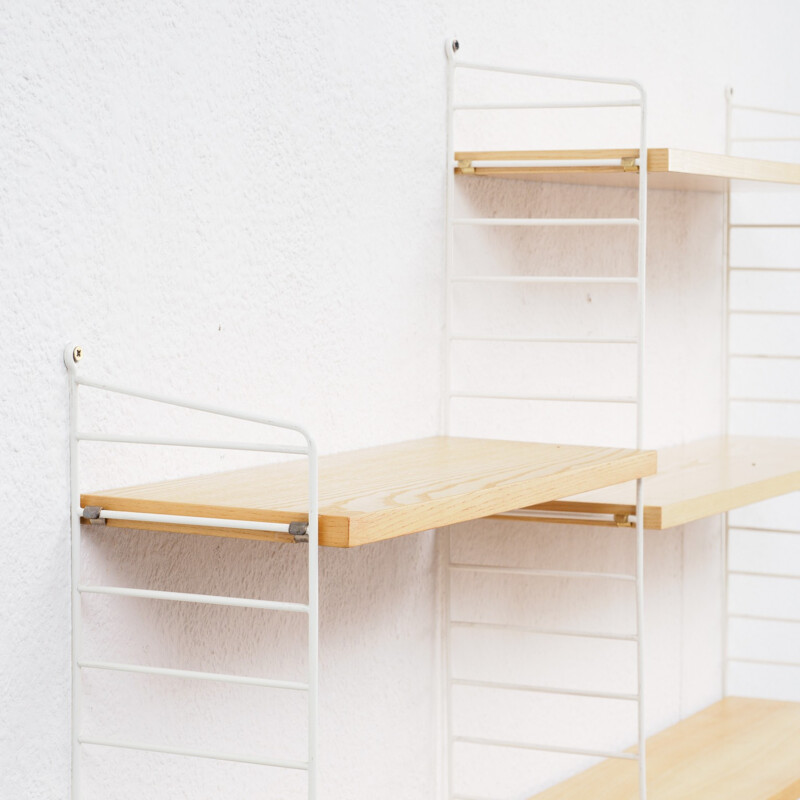 String shelving unit in white metall and ashwood - 1960s 