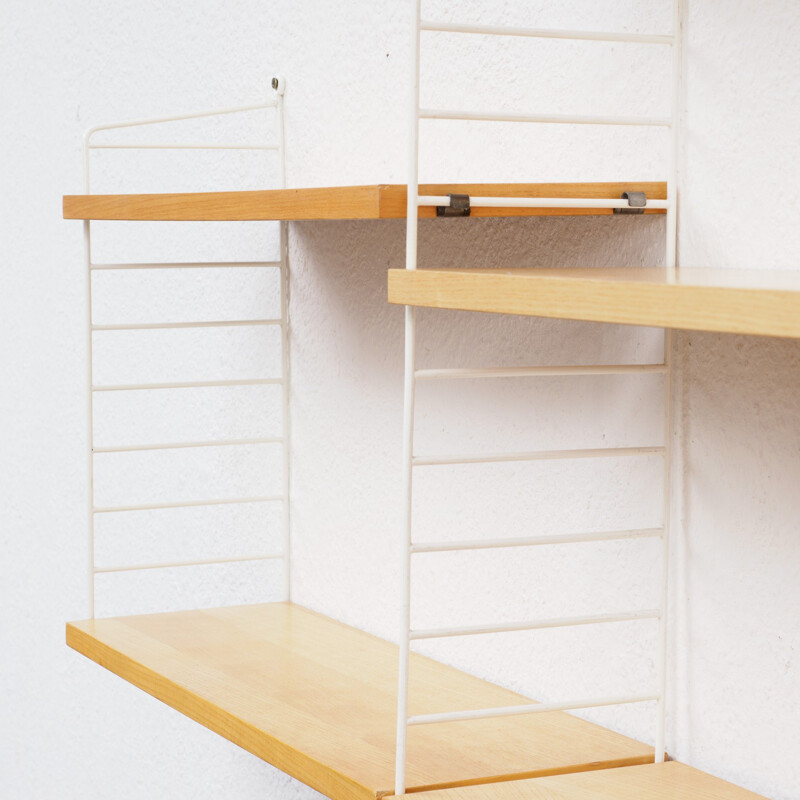 String shelving unit in white metall and ashwood - 1960s 