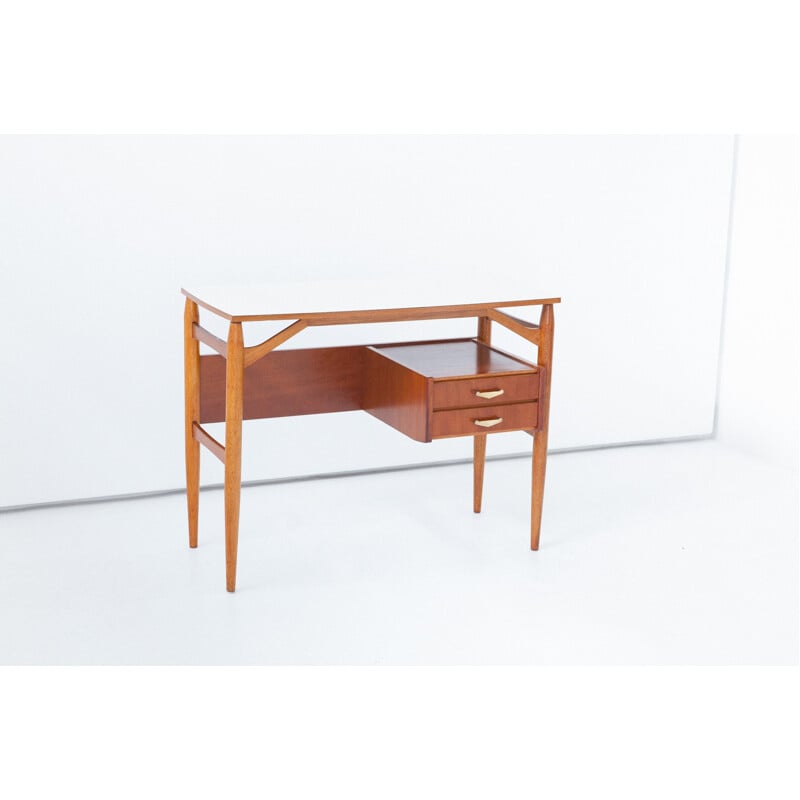 Vintage Italian Teak and Brass Desk - 1950s