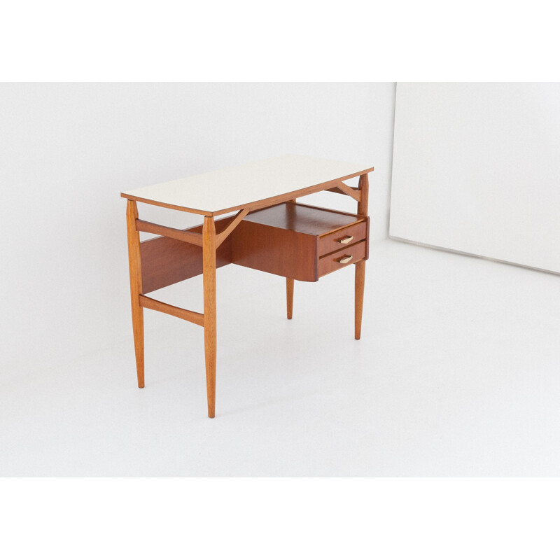 Vintage Italian Teak and Brass Desk - 1950s