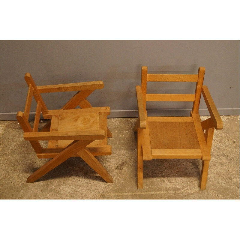 Pair of wooden children's armchairs - 1950