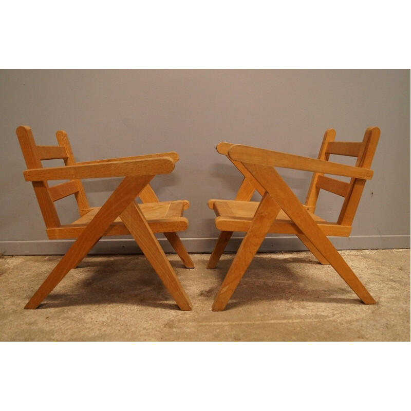 Pair of wooden children's armchairs - 1950