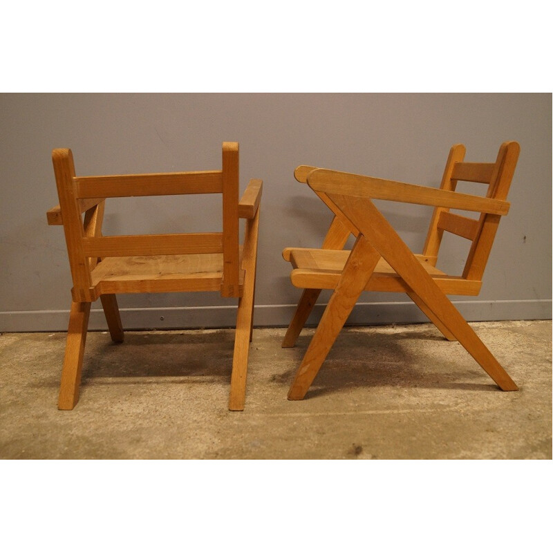 Pair of wooden children's armchairs - 1950