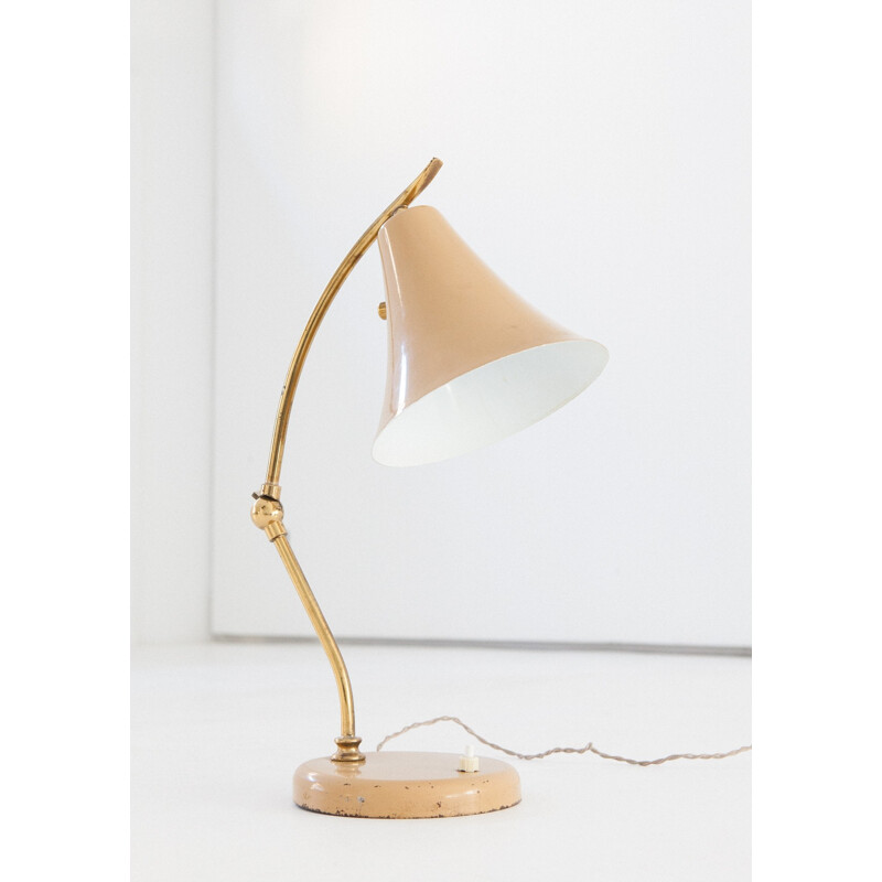Brass and beige lacquered desk lamp - 1950s