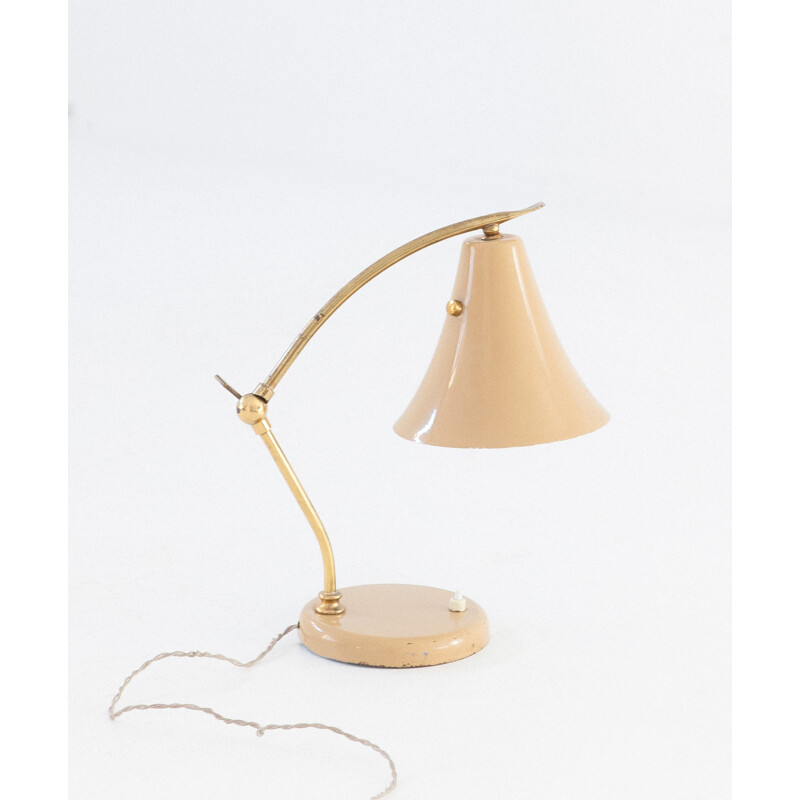 Lampe de bureau en laiton et laqué beige - 1950