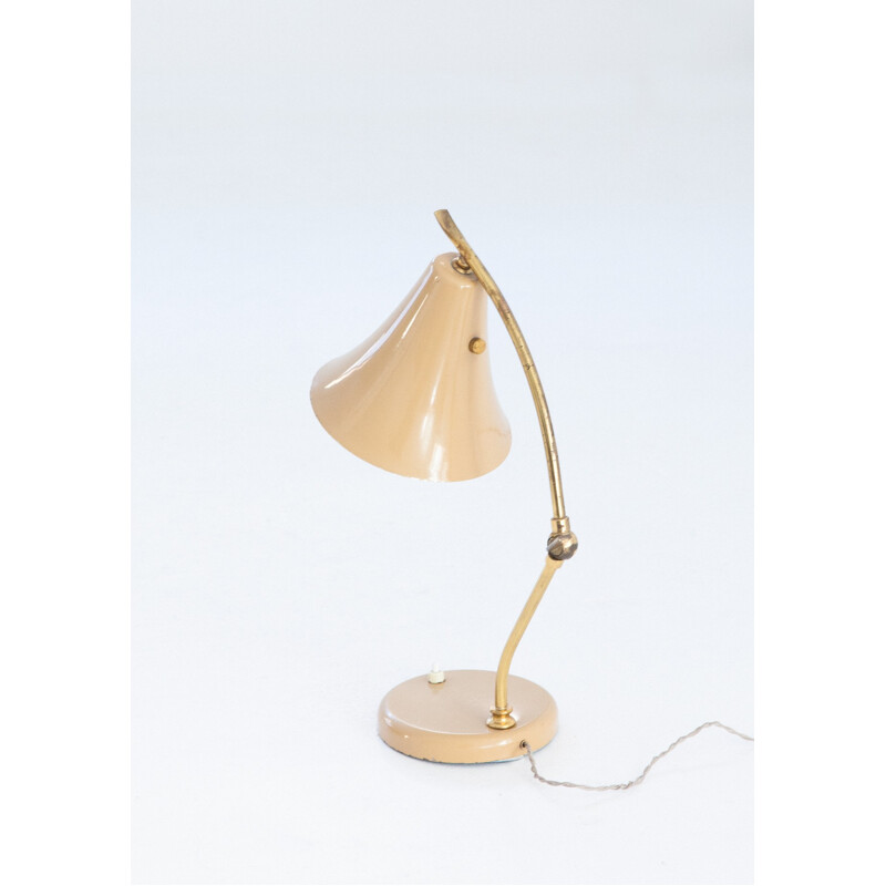 Lampe de bureau en laiton et laqué beige - 1950