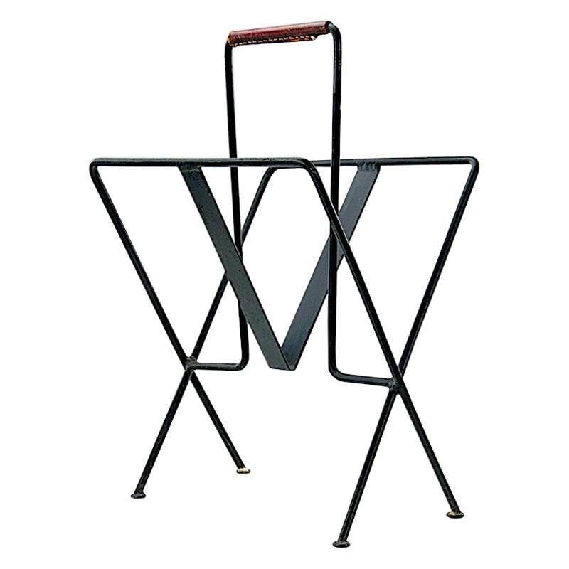 Vintage magazine rack by Jacques Adnet - 1950s