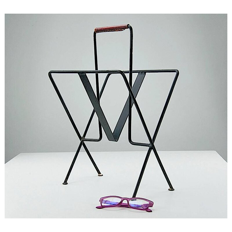 Vintage magazine rack by Jacques Adnet - 1950s