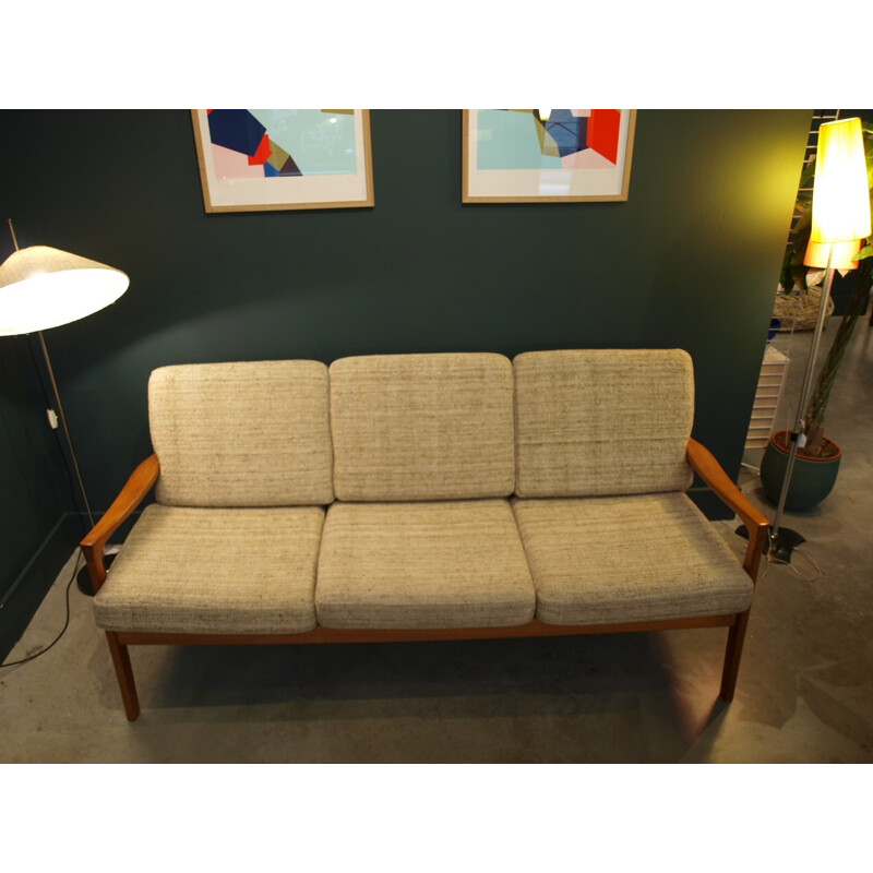 Vintage Scandinavian sofa in teak and wool - 1960s