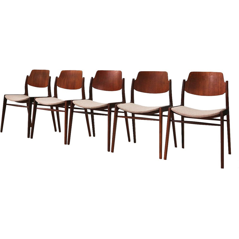 Lot of five newly covered teak dining chairs by Hartmut Lohmeyer for Wilkhahn - 1960s