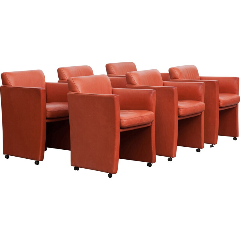 Lot de 6 Fauteuils en Cuir Rouge par Durlet - 1980