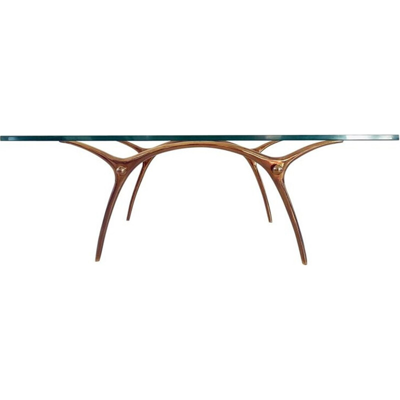 Table Basse en Verre et Laiton Poli de KOULOUFI - 1950