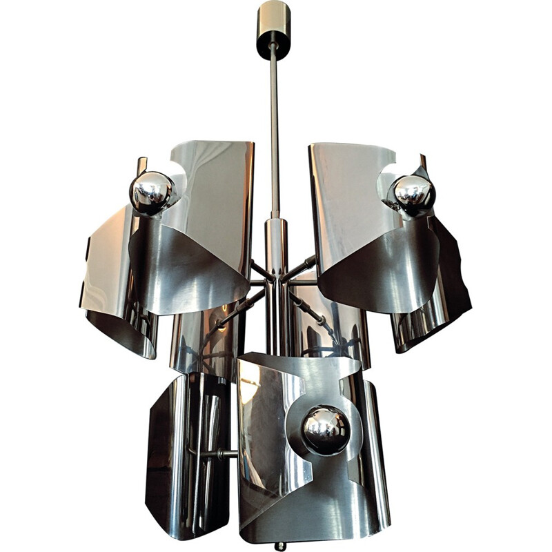 Vintage stainless steel chandelier - 1970s 