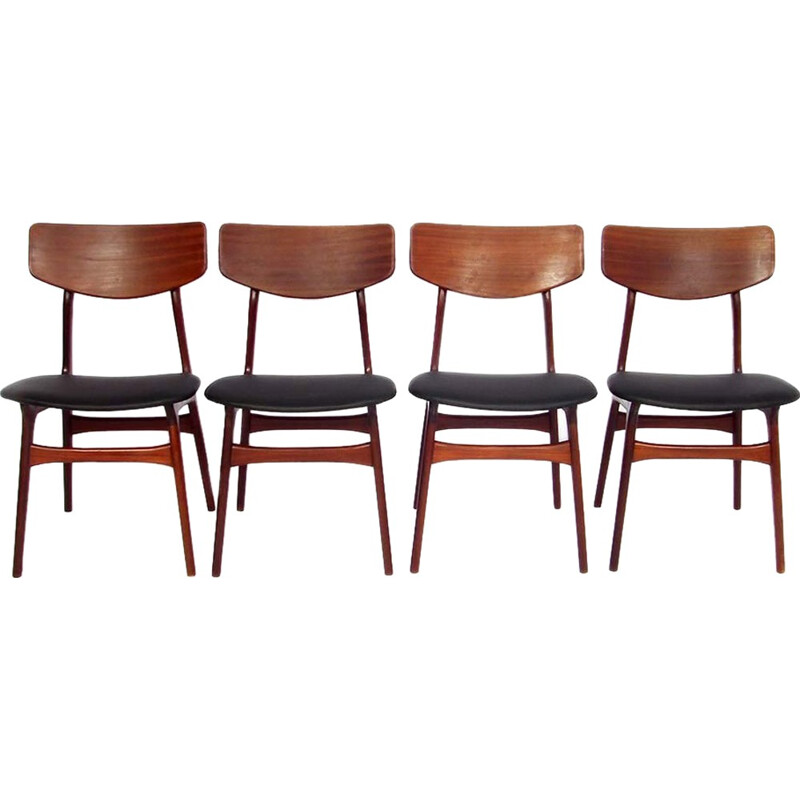 Suite de 4 chaises à repas vintage en teck - 1950
