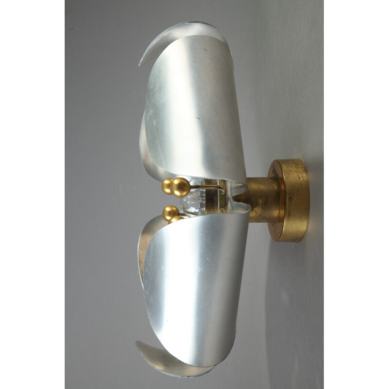 Chrome and brass metal wall lamp - 1970s