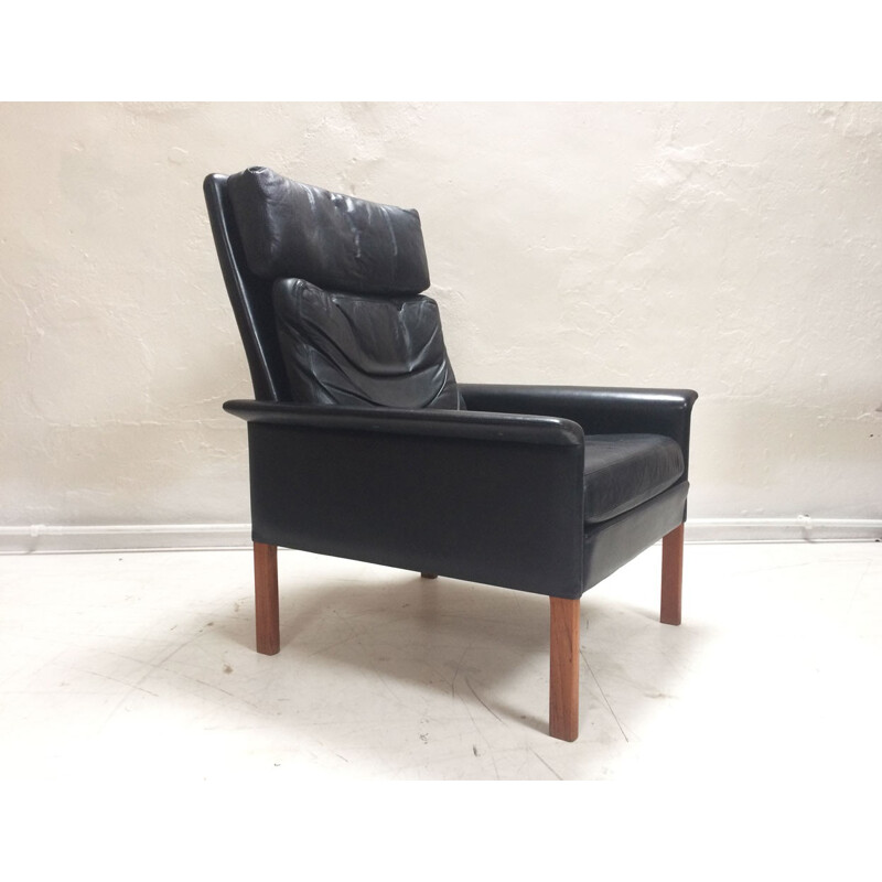 Pair of Black Leather Armchairs by Hans Olsen for Christian Sorensen - 1960s