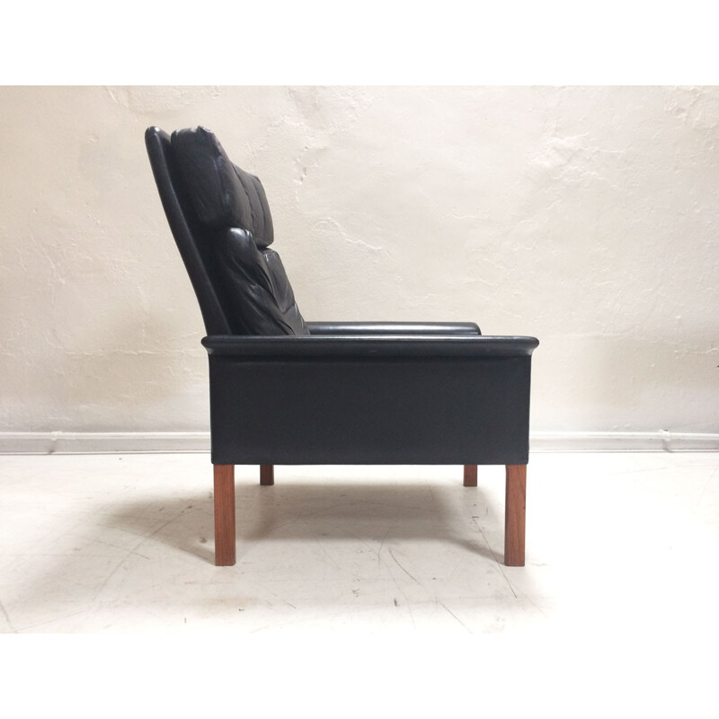 Pair of Black Leather Armchairs by Hans Olsen for Christian Sorensen - 1960s