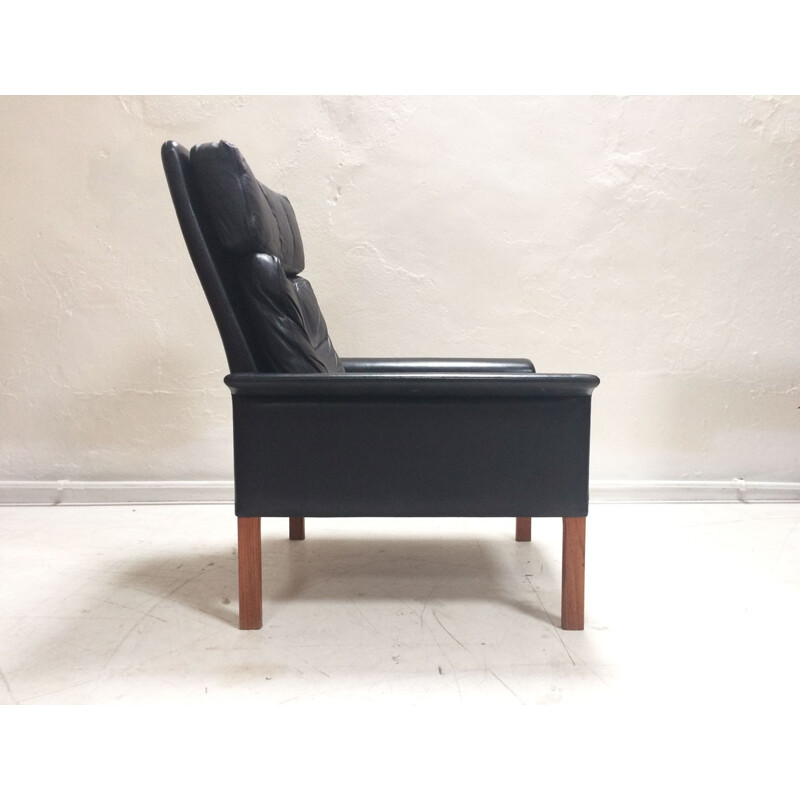 Paire de fauteuils vintage en cuir noir d'Hans Olsen pour Christian Sorensen - 1960