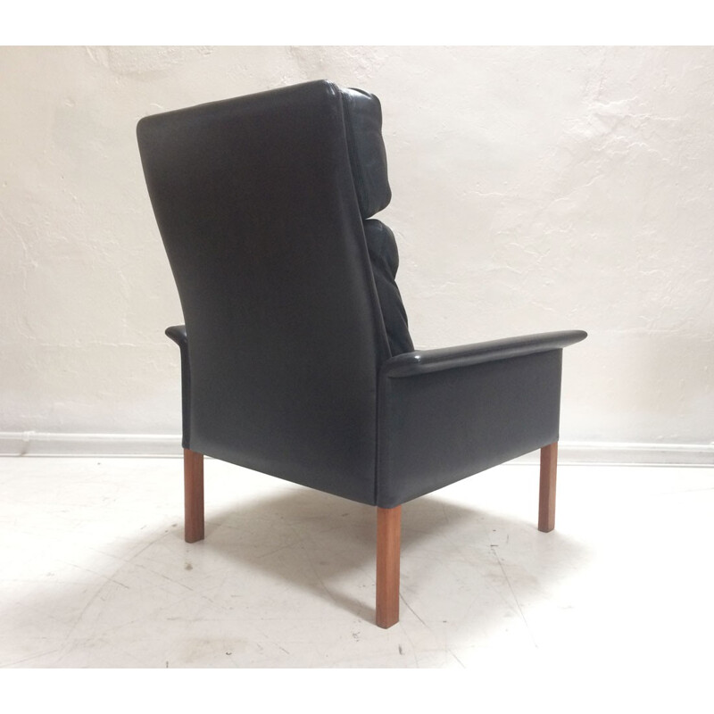 Pair of Black Leather Armchairs by Hans Olsen for Christian Sorensen - 1960s