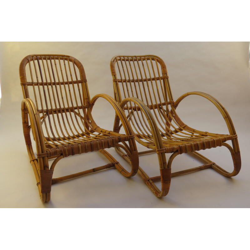 Pair of Cane lounge chairs and footstool for Dryad and Angraves - 1960s