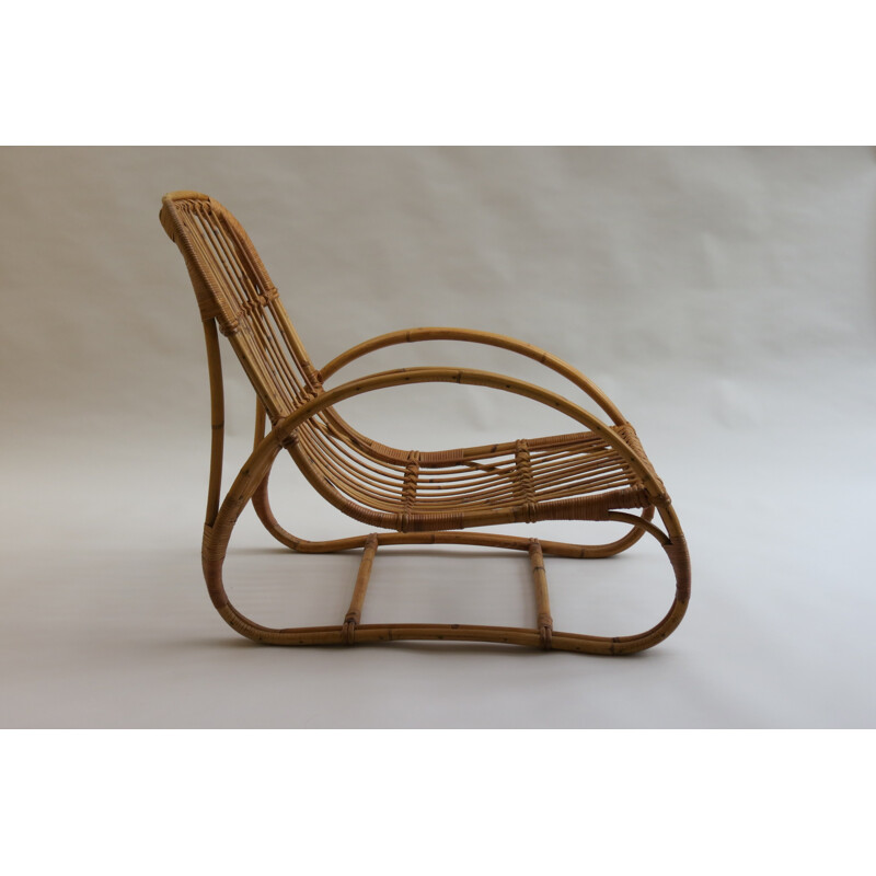 Paire de chaise lounge et repose-pieds en Canne pour Dryad et Angraves - 1960