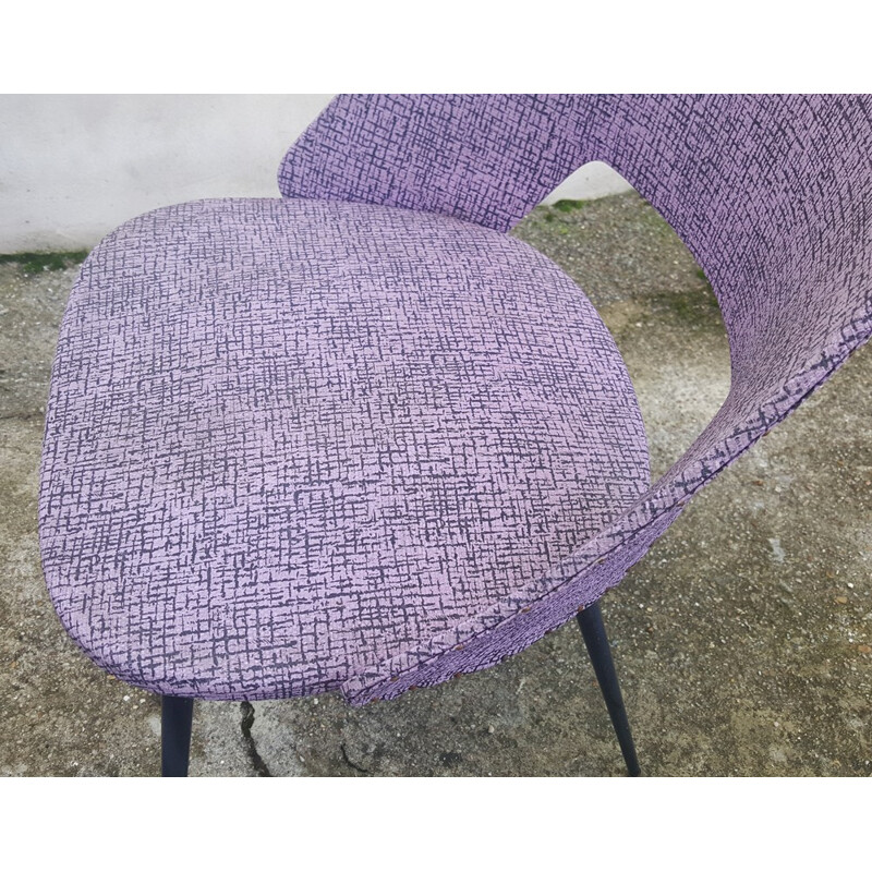 Chaise tonneau vintage skaï mauve et noir - 1950