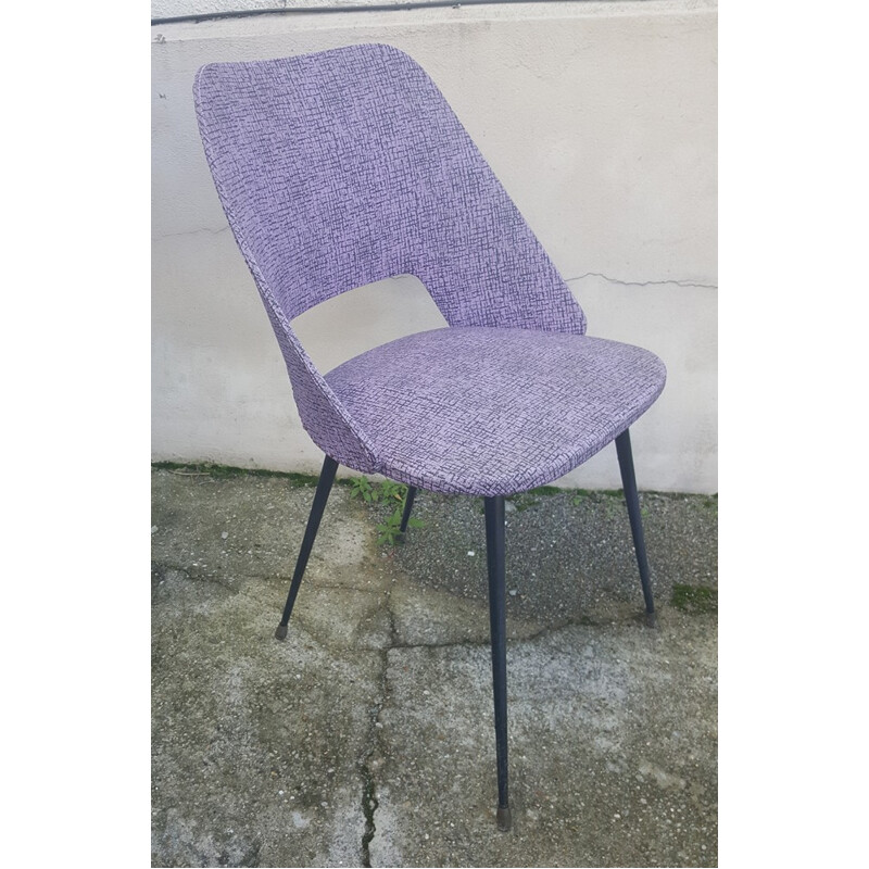 Chaise tonneau vintage skaï mauve et noir - 1950