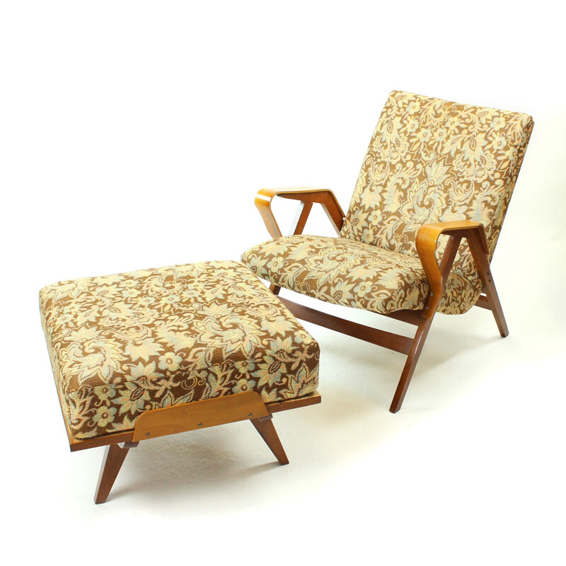 Armchair with Ottoman in Dark Beech from Tatra - 1960s