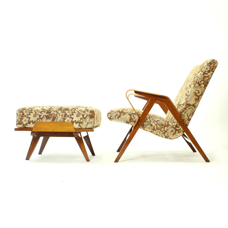 Armchair with Ottoman in Dark Beech from Tatra - 1960s