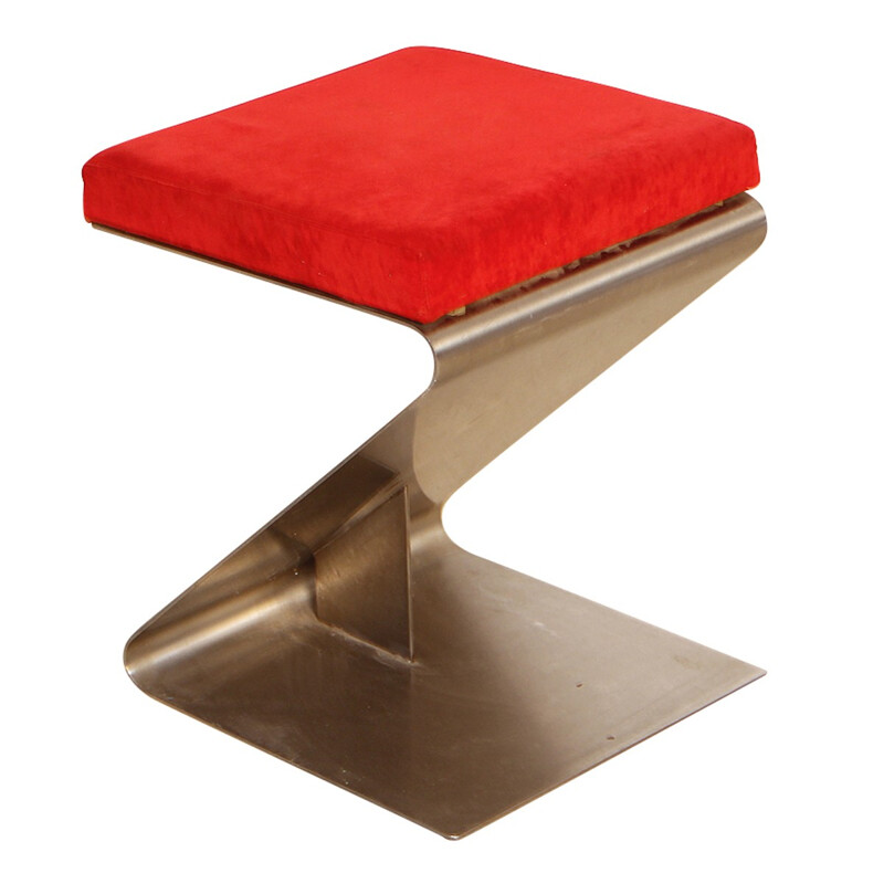French Vintage Stainless Steel Stool - 1970s