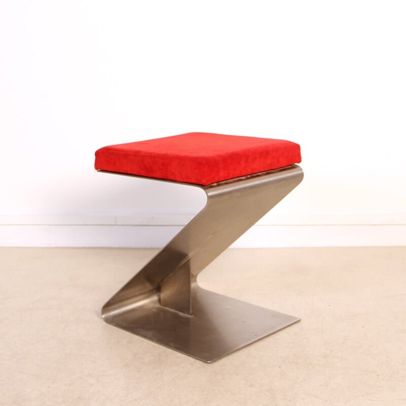 French Vintage Stainless Steel Stool - 1970s