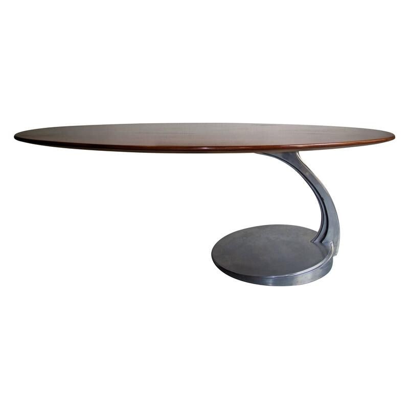 Rosewood and aluminum table by Michele Charron - 1960s