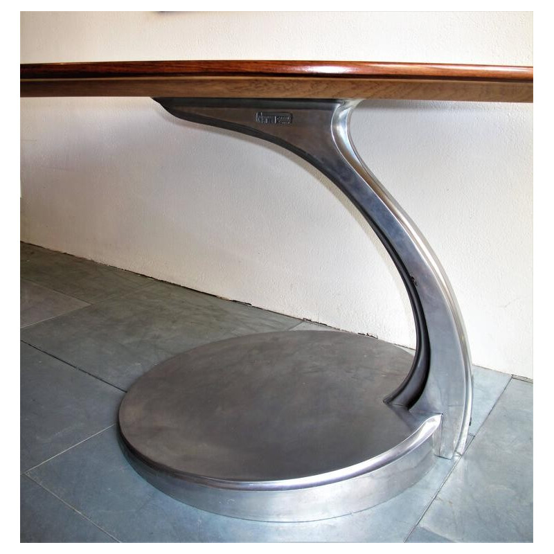 Rosewood and aluminum table by Michele Charron - 1960s