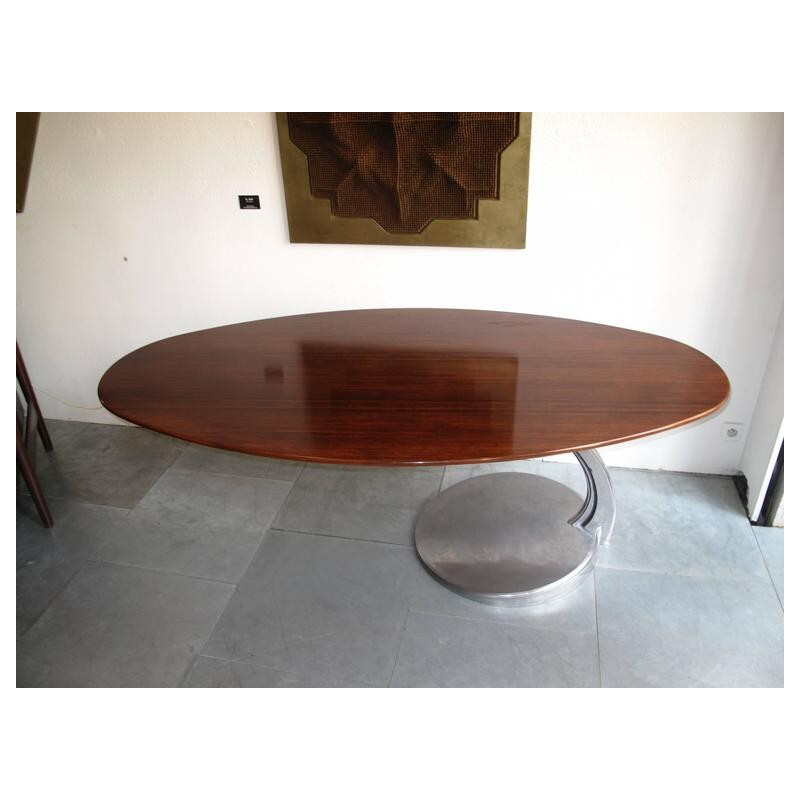 Table vintage en palissandre et aluminium de Michele Charron - 1960