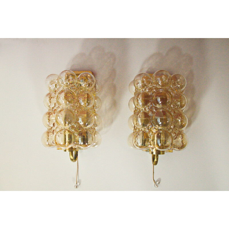 Set of 2 Amber wall sconces by Helena Tynell for Limburg - 1960s