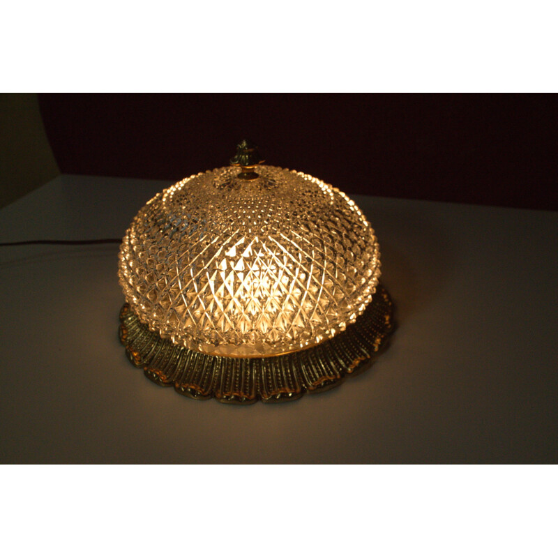 Golden Plafonnier lamp with crystal glass from Limburg - 1960s