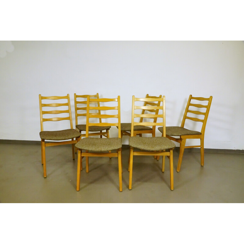Suite de 6 chaises à repas vintage en hêtre - 1950