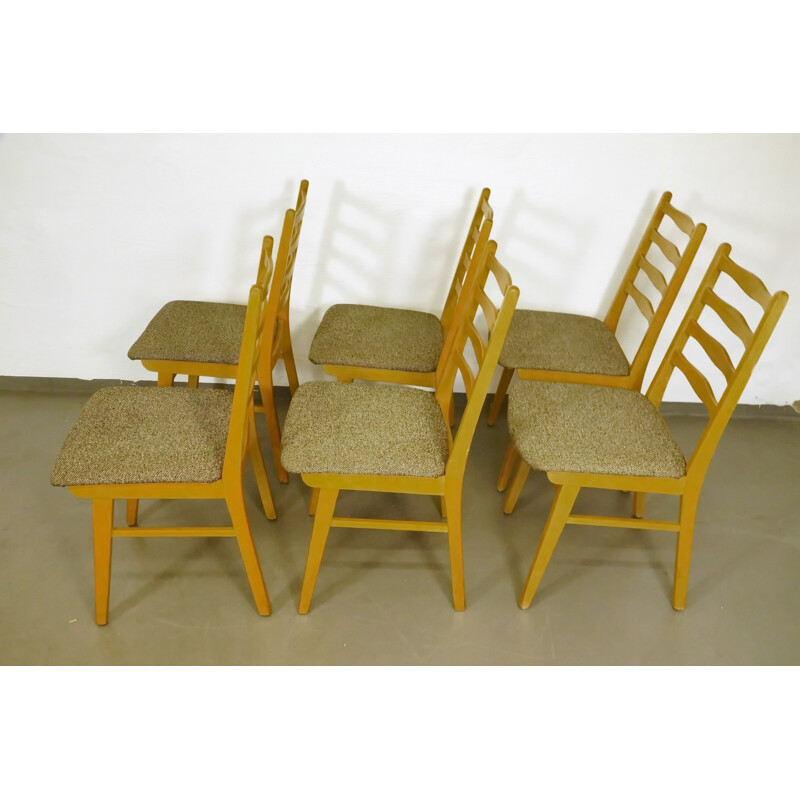 Suite de 6 chaises à repas vintage en hêtre - 1950