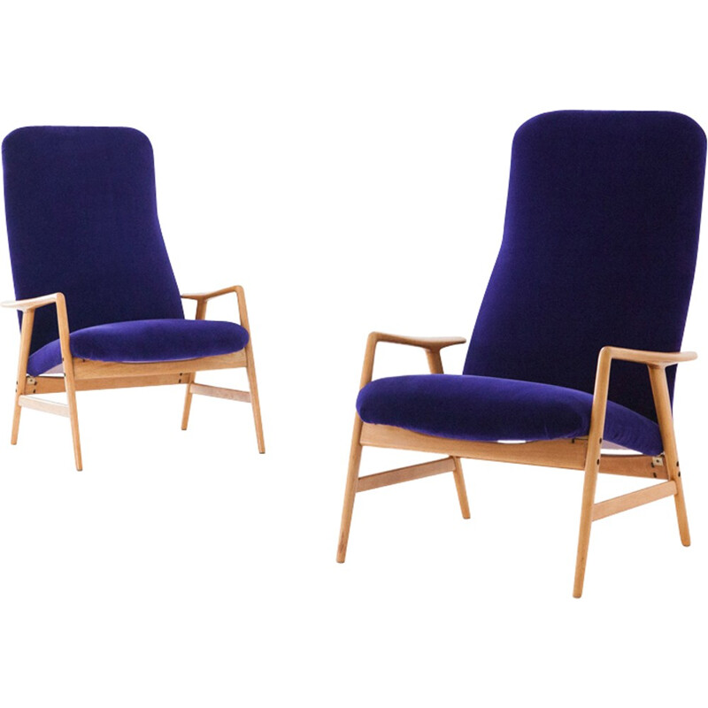 Pair of armchairs in velvet and wood by Alf Svennson for Fritz Hansen - 1950s