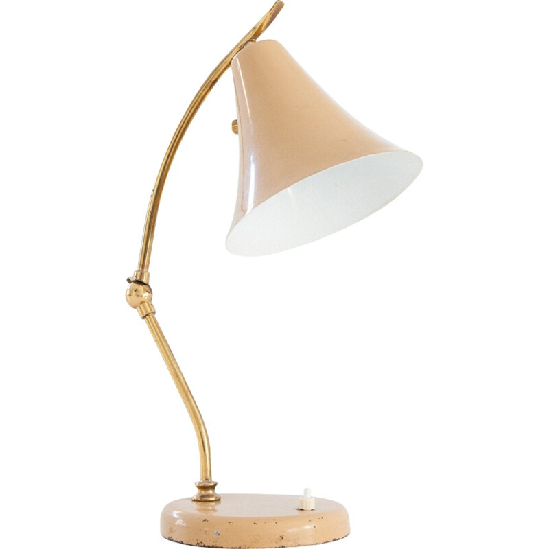 Brass and beige lacquered desk lamp - 1950s