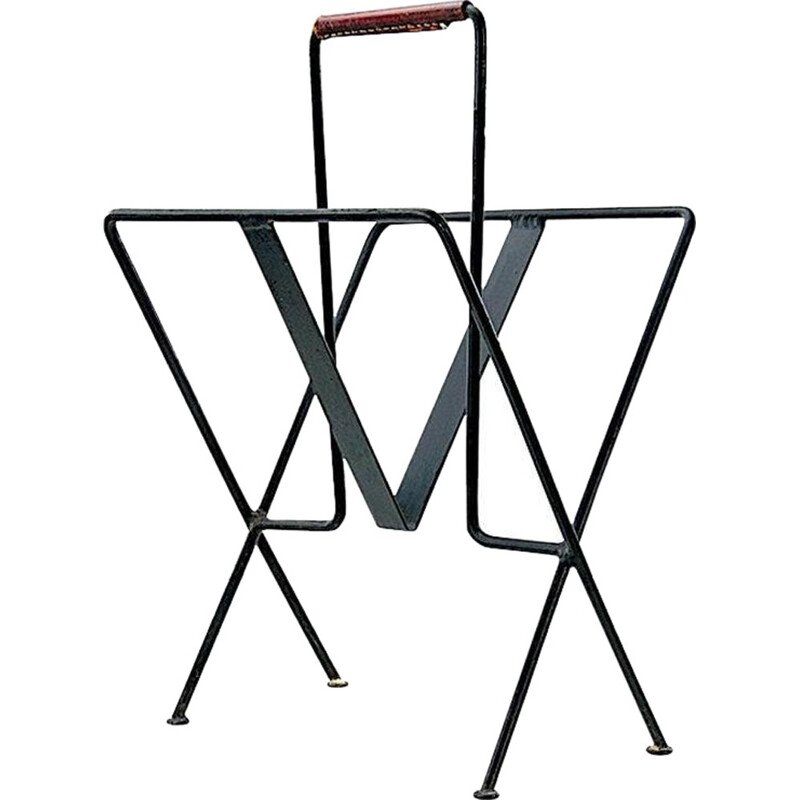 Vintage magazine rack by Jacques Adnet - 1950s