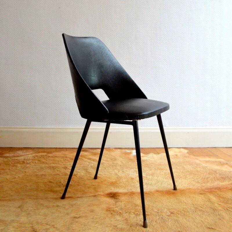 Vintage chair in black leatherette - 1950s