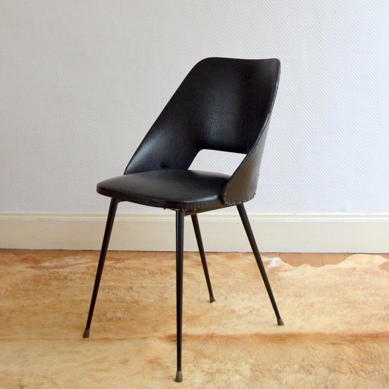 Vintage chair in black leatherette - 1950s