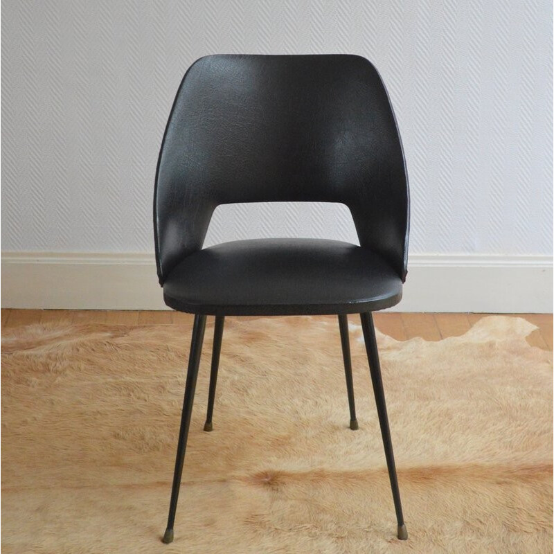 Vintage chair in black leatherette - 1950s