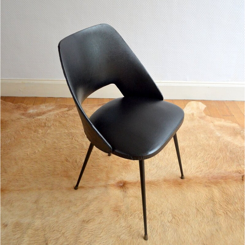 Vintage chair in black leatherette - 1950s